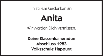 Traueranzeige von Anita  von Hersbrucker Zeitung