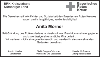 Traueranzeige von Anita Morner von Hersbrucker Zeitung