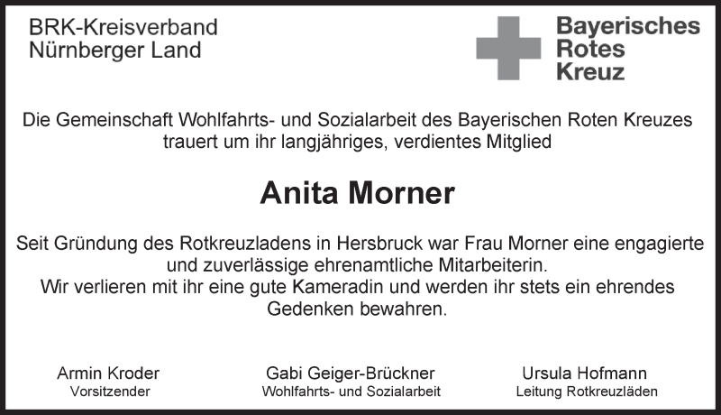  Traueranzeige für Anita Morner vom 06.09.2019 aus Hersbrucker Zeitung