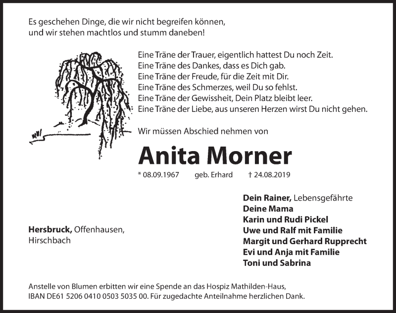  Traueranzeige für Anita Morner vom 04.09.2019 aus Hersbrucker Zeitung