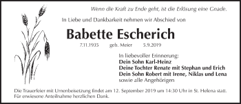 Traueranzeige von Babette Escherich von Pegnitz-Zeitung