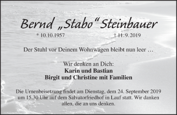 Traueranzeige von Bernd Steinbauer von Pegnitz-Zeitung