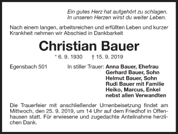 Traueranzeige von Christian Bauer von Der Bote