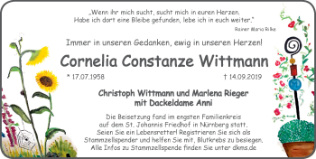 Traueranzeige von Cornelia Constanze Wittmann von Pegnitz-Zeitung
