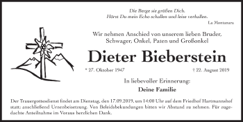 Traueranzeige von Dieter Bieberstein von Hersbrucker Zeitung
