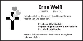 Traueranzeige von Erna Weiß von Hersbrucker Zeitung