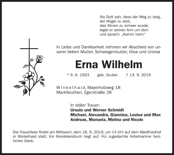 Traueranzeige von Erna Wilhelm von Der Bote