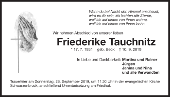 Traueranzeige von Friederike Tauchnitz von Der Bote