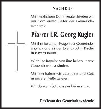 Traueranzeige von Georg Kugler von Der Bote