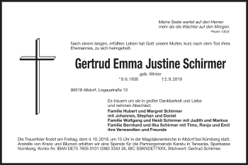 Traueranzeige von Gertrud Emma Justine Schirmer von Der Bote
