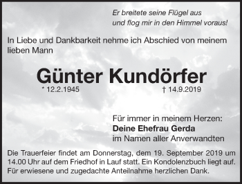 Traueranzeige von Günter Kundörfer von Pegnitz-Zeitung