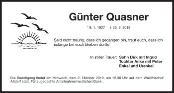 Traueranzeige von Günter Quasner von Der Bote