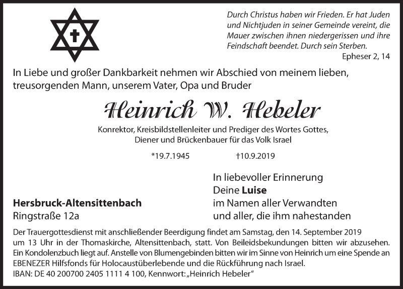  Traueranzeige für Heinrich W. Hebeler vom 12.09.2019 aus Hersbrucker Zeitung