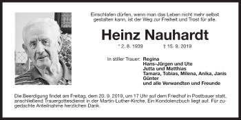 Traueranzeige von Heinz Nauhardt von Der Bote