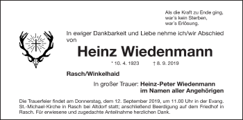 Traueranzeige von Heinz Wiedenmann von Der Bote