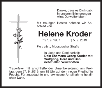 Traueranzeige von Helene Kroder von Der Bote