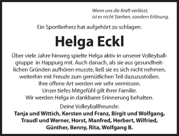 Traueranzeige von Helga Eckl von Hersbrucker Zeitung