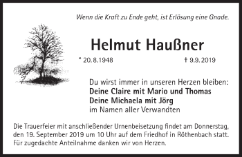 Traueranzeige von Helmut Haußner von Pegnitz-Zeitung