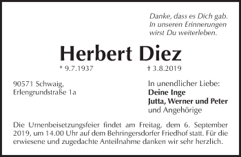 Traueranzeige von Herbert Diez von Pegnitz-Zeitung