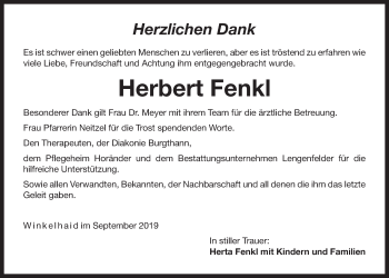 Traueranzeige von Herbert Fenkl von Der Bote