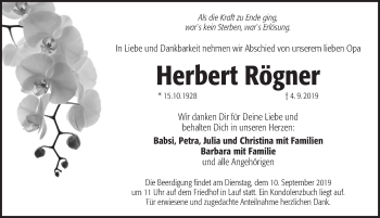 Traueranzeige von Herbert Rögner von Pegnitz-Zeitung