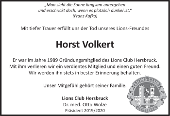 Traueranzeige von Horst Volkert von Hersbrucker Zeitung