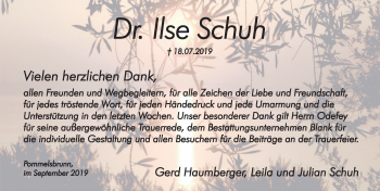 Traueranzeige von Ilse Schuh von Hersbrucker Zeitung