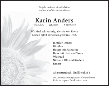 Traueranzeige von Karin Anders von Hersbrucker Zeitung