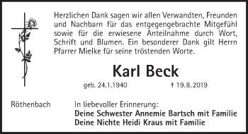 Traueranzeige von Karl Beck von Pegnitz-Zeitung
