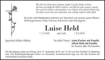 Traueranzeige von Luise Held von Pegnitz-Zeitung
