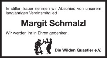 Traueranzeige von Margit Schmalzl von Pegnitz-Zeitung