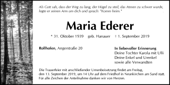 Traueranzeige von Maria Ederer von Pegnitz-Zeitung