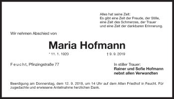 Traueranzeige von Maria Hofmann von Der Bote