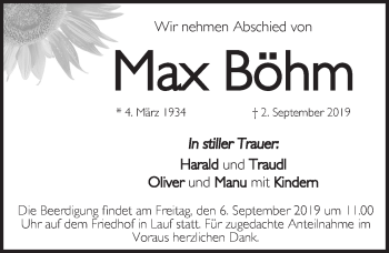 Traueranzeige von Max Böhm von Pegnitz-Zeitung