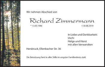 Traueranzeige von Richard Zimmermann von Hersbrucker Zeitung