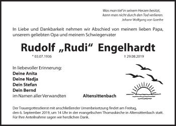 Traueranzeige von Rudolf Engelhardt von Hersbrucker Zeitung