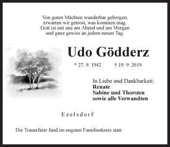 Traueranzeige von Udo Gödderz von Der Bote