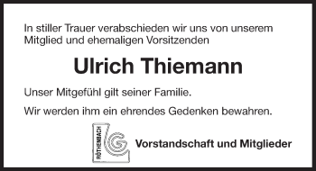 Traueranzeige von Ulrich Thiemann von Pegnitz-Zeitung