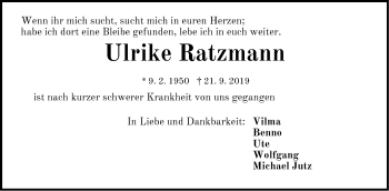 Traueranzeige von Ulrike Ratzmann von Der Bote