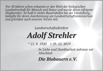 Traueranzeige von Adolf Strehler von Hersbrucker Zeitung