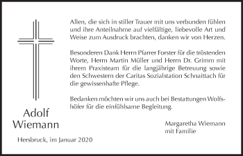 Traueranzeige von Adolf Wiemann von Hersbrucker Zeitung