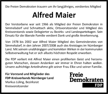 Traueranzeige von Alfred Maier von Pegnitz-Zeitung