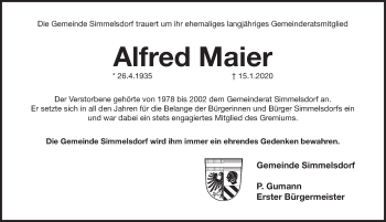 Traueranzeige von Alfred Maier von Pegnitz-Zeitung