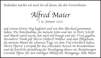 Traueranzeige von Alfred Maier von Pegnitz-Zeitung