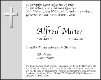 Traueranzeige von Alfred Maier von Pegnitz-Zeitung