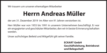 Traueranzeige von Andreas Müller von Hersbrucker Zeitung