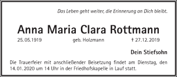 Traueranzeige von Anna Maria Clara Rottmann von Pegnitz-Zeitung
