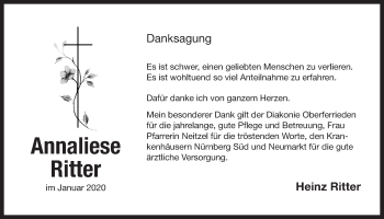 Traueranzeige von Annaliese Ritter von Der Bote