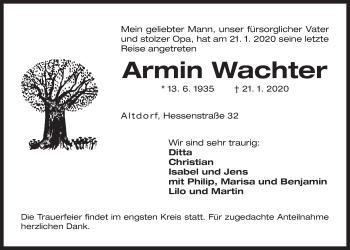 Traueranzeige von Armin Wachter von Der Bote
