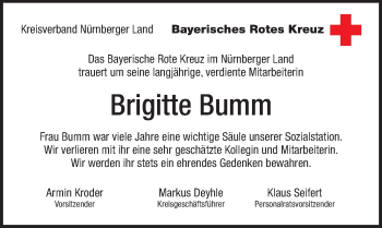 Traueranzeige von Brigitte Bumm von Pegnitz-Zeitung